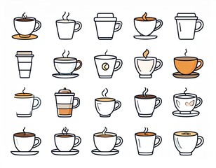 Collection Of Pixel Art Coffee Cups In Various Styles