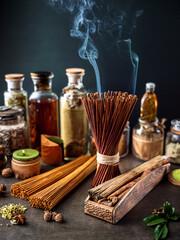 Aromatherapy-themed photo series showcasing incense sticks and smoke in calming arrangements.