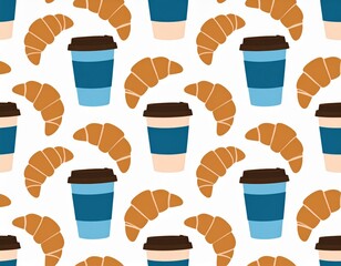 Pixel Art Coffee Croissant Seamless Pattern