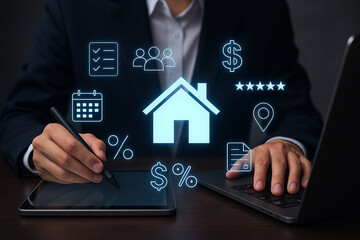 Real estate investment property loan mortgage rates home buying process and financial planning concept