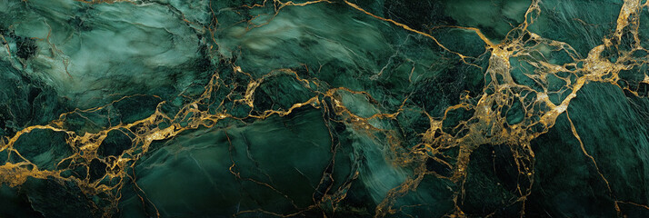 Elegant emerald green marble texture with striking gold veins and rich, glossy mineral patterns, luxury stone background