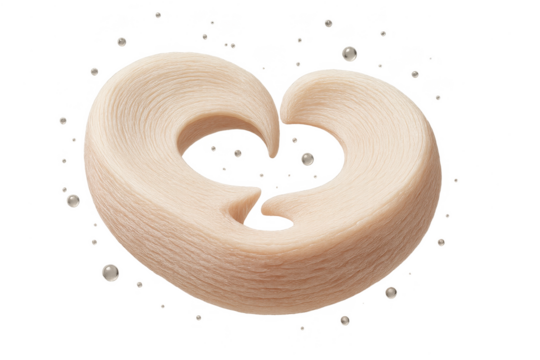 Abstract heart shape made of flowing hair isolated on transparent background