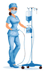 Professional Nurse Administering IV in Cartoon Vector Style Design