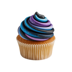 A galaxythemed cupcake with cosmic frosting isolated on transparent background
