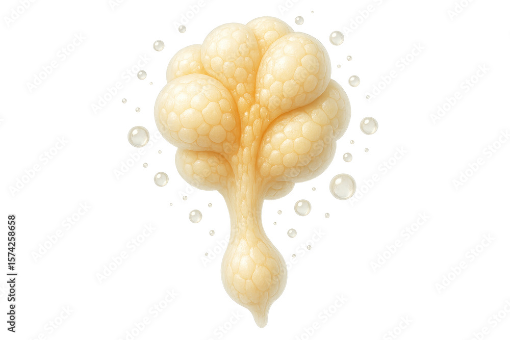 Poster organic cellular cluster with flowing bubbles isolated on transparent background