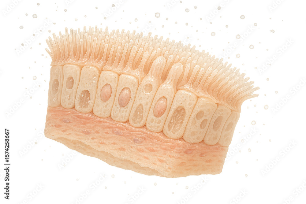 Poster cross-section of human columnar epithelial cells with microvilli isolated on transparent background