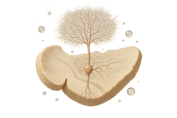 Detailed Purkinje neuron within cerebellar structure, isolated on transparent background.
