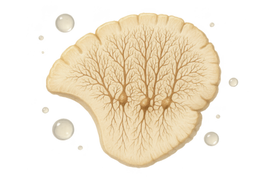 Detailed illustration of Purkinje cells in brain tissue, isolated on transparent background.