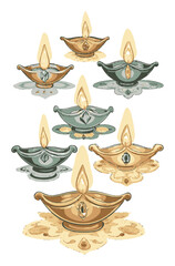 Hand-Drawn Vector Design of Traditional Oil Lamps for Festivals and Celebrations