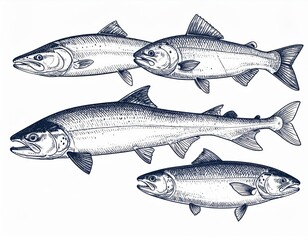 Four Types Of Salmon Illustration
