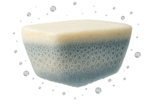 Textured natural porous object with bubbles, isolated on transparent background