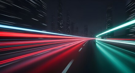 Futuristic City Tunnel - Car Light Trails, Long Exposure, Neon Speed, Urban Commute, Dynamic Transport, Abstract Night Road, Speed Motion