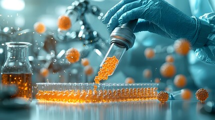 Autonomous robotic arms handling and scanning DNA samples within a sterile high tech laboratory environment for advanced scientific research and medical testing