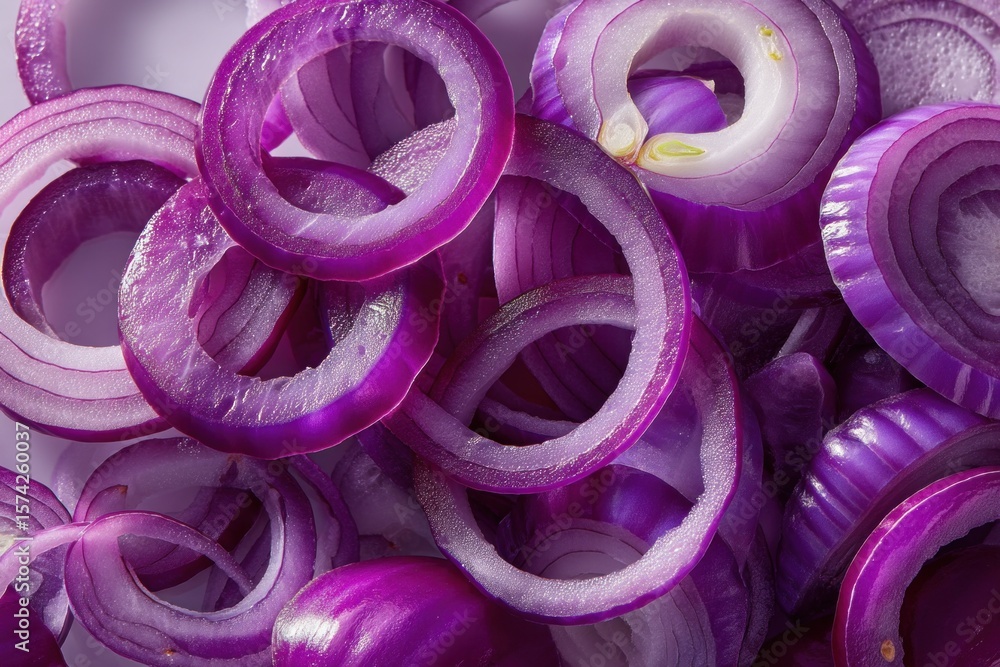 Poster vibrant red onions arranged in a circular pattern expose their rich colors and textures, ready for c