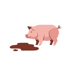 Pig in Mud Illustration: Farm Animal Graphic