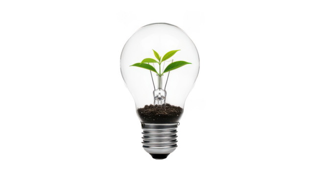 Green Plant Sprouting Inside Light Bulb