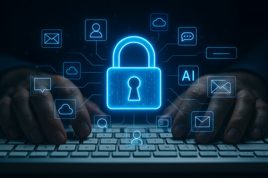 Cybersecurity data protection ai technology digital security network safety online privacy concept lock