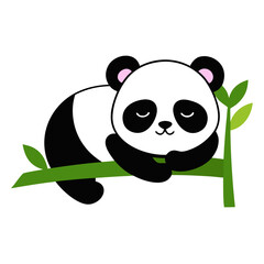Baby panda sleeping on bamboo vector illustration