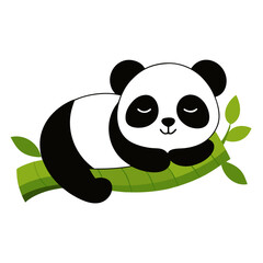 Baby panda sleeping on bamboo vector illustration