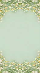 Vertical Floral Border - White Chamomile Flowers, Pale Green Background, Fresh Spring Motif, Delicate Daisy Bloom, Natural Simplicity, Peaceful Decor