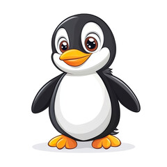 Obraz premium Cute cartoon penguin with white belly and orange beak isolated on transparent background