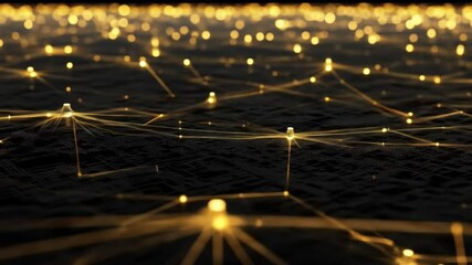 Abstract interconnected network with glowing nodes and data pathways visualization - Powered by Adobe