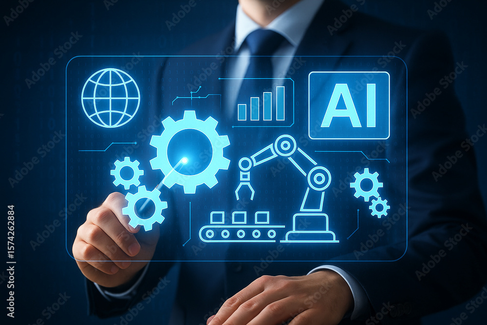 Poster artificial intelligence and machine learning technology concept for business automation growth