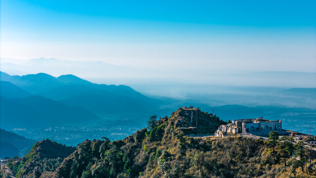 Aerial View of Mussoorie Hill Station. Dehradun district of the Indian state of Uttarakhand.