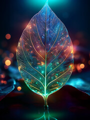 Enchanted nature composition of glowing leaf with surreal dreamy colors