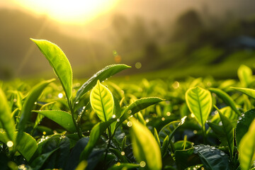 Fototapeta premium Sunlit Tea Plant Leaves