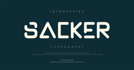Sacker Creative font. Modern abstract digital tech font. Logo creative font, type, technology, movie, digital, music, movie. Fonts and illustration in vector format.