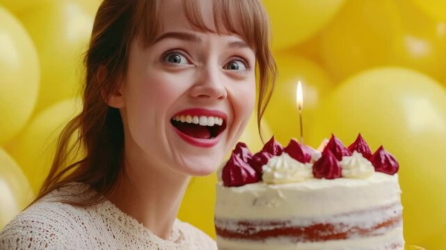 A woman is holding a cake with candles on it