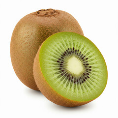 Whole and Sliced Kiwi on White Background