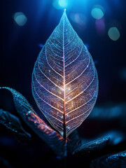 Nature-inspired surreal glowing leaf captured with colorful soft lights