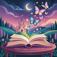 "Dreams Untold" Storybook Revealing Magical Castle and Butterflies at Twilight