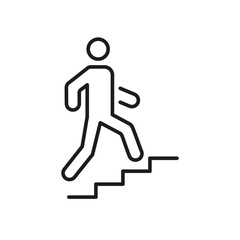 Person Climbing Stairs Line Icon. Progress, Achievement, And Goal Setting Outline Symbol. Personal Development And Success. Editable Stroke. Isolated Vector Illustration
