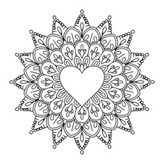 A black and white mandala love flower coloring page 