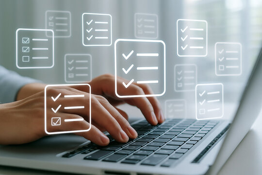 Online checklist task management software for productivity and efficient workflow on laptop computer