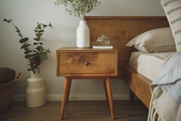 Cozy Bedroom with Wooden Nightstand