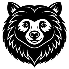 Sloth Bear Head Line Art on White Background – Indian Wildlife Vector