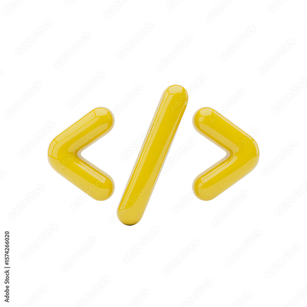 Poster yellow code symbol 3d rendering on transparent background