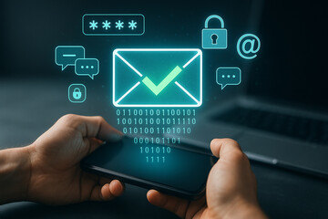 Email security concept secure email communication mobile security data protection privacy online safety one hundred