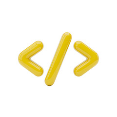 Obraz premium Yellow Code Symbol 3D Rendering on Transparent Background