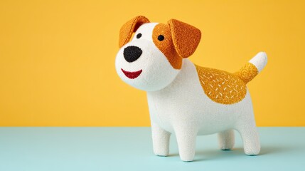 Eco Friendly Pet Products A playful and colorful toy dog with a cheerful expression against a vibrant backdrop.
