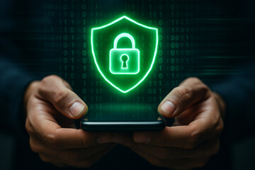 Mobile phone security app data protection cyber secure online safety privacy digital shield technology