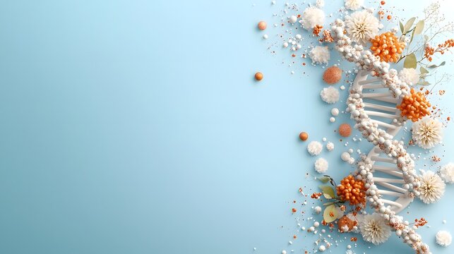 Close up of a DNA strand against a minimalist blue background highlighting scientific research into autoimmune disease patterns with ample copy space