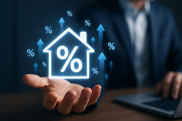Mortgage rates rising concept interest rates increasing home loan rates and property value appreciation