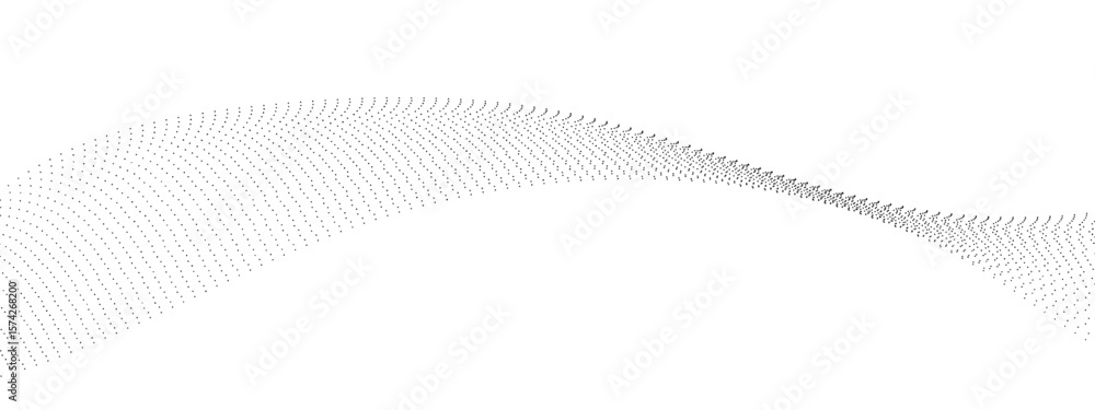 Poster halftone flowing wavy gradient dots shape isolated on transparent background. digital future technol