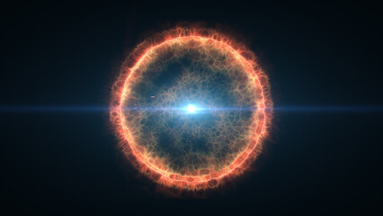 Obraz premium Golden star-like energy core radiating intense light waves and glowing plasma, symbolizing power and heat