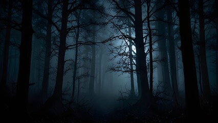 Fototapeta premium Bosque oscuro y brumoso iluminado por luz de luna